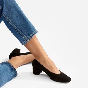Everlane the Day Heel in black suede.